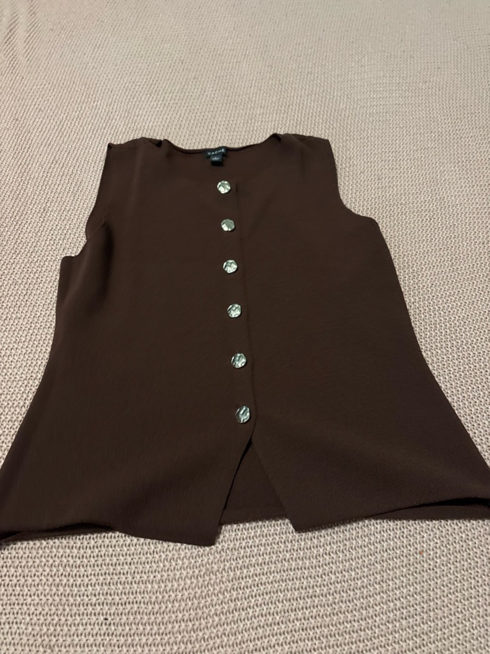 Sleeveless Brown Button-Front Top